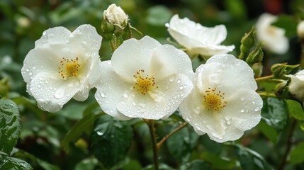 Sticker - White roses with dew drops in garden