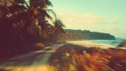 Tropical beach. Blurred travel background. Vintage filter