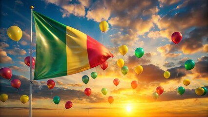 Wall Mural - Surreal Benin Flag Celebration: Vibrant Balloons & Whimsical Sky