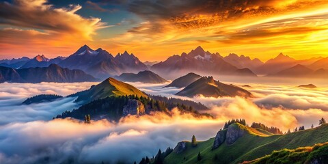 Wall Mural - Surreal Morning Haze Over Austrian Alps: Panoramastrasse View from Goldeck Mountain Top