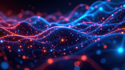 A network or flowchart with glowing lines and dots resembling digital connectivity or data transfer, commonly associated with concepts such as cloud computing, DevOps, and software development.