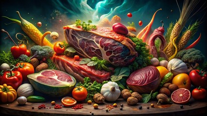 Wall Mural - Surreal Still Life: Meat & Vegetable Fusion, Dreamlike Food Photography