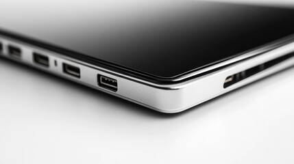 laptop ports, close-up, white background, technology