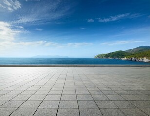 empty square platform and coastline scenery on a sunny day