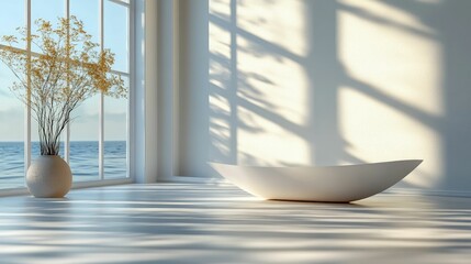 Sticker - Serene minimalist bathroom ocean view sunlight