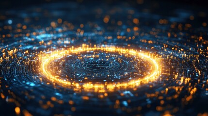 Wall Mural - abstract glowing digital circle on dark background. technology and communication concept. 3d renderi