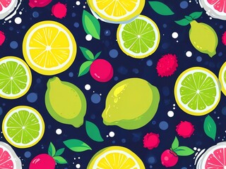 Wall Mural - Vibrant Citrus Fruit Pattern: A Delightful Summer Design