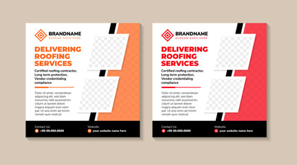 Wall Mural - collection of delivering roofing service social media web square flyer poster with creative repair h