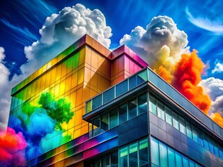 Wall Mural - Vibrant Rainbow Spray Paint Clouds: Abstract Modern Architectural Background