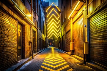 Wall Mural - Vibrant Yellow Neon Chevron Nightlife Urban Cityscape Stock Photo