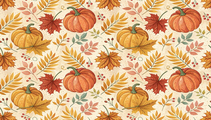 autumn leaves and pumpkins seamless pattern wallpaper winter design