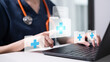 © Supapich - Close-up Medical doctor physician hand electronic medical record on computer tablet document