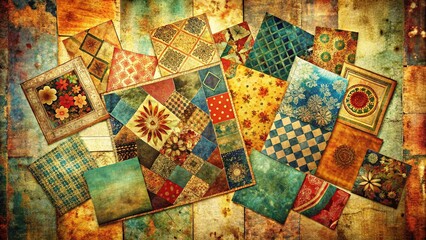 Wall Mural - Vintage Grunge Abstract Patchwork Doodle Art: Textured Background