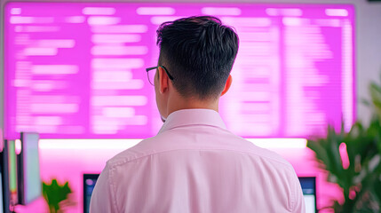 Tech event programmer at work modern office digital environment focused view