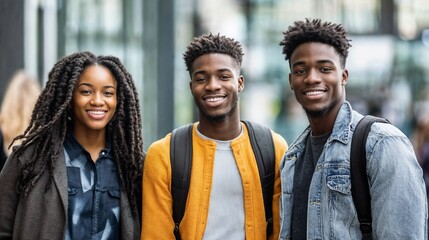 Wall Mural - Group of African American friends sharing casual moment outdoors. Perfect for friendship, youth culture, and authentic social connection themes