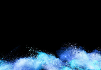 Wall Mural - abstract powder splatted background. blue powder explosion on black background. colored cloud. color