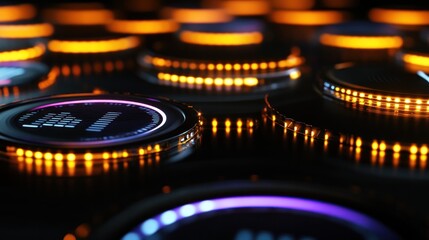 Futuristic AI Interface with Glowing Circular Elements and Neon Accents