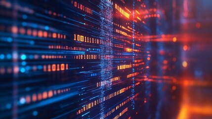 Abstract coding concept with glowing lines and symbols, symbolizing innovation and digital transformation.