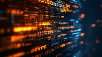 Abstract coding concept with glowing lines and symbols, symbolizing innovation and digital transformation.
