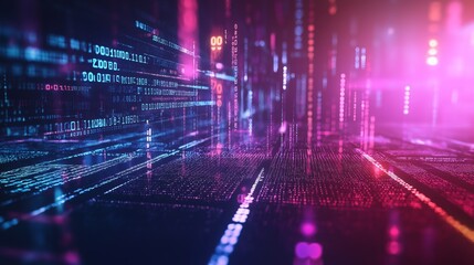 Abstract coding concept with glowing lines and symbols, symbolizing innovation and digital transformation.