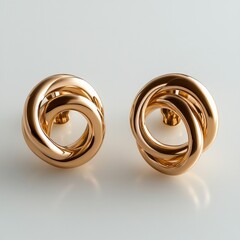 Wall Mural - Elegant gold knot earrings with interwoven circular design on smooth surface