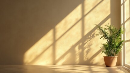 Wall Mural - Sunlight streams, plant shadows, room interior