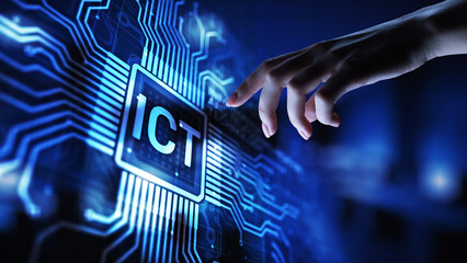 Wall Mural - ict - information and communication technology concept on virtual screen.