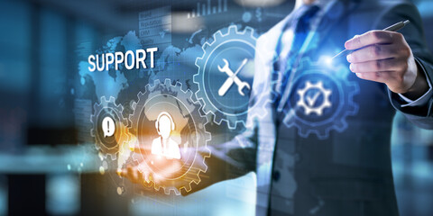Fototapete - Support button on virtual screen. Customer service and communication concept.