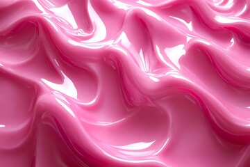 Wall Mural - Glossy pink fluid texture undulating in soft waves, creating a vibrant and playful atmosphere