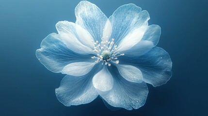 Wall Mural - Delicate translucent flower, serene blue hues