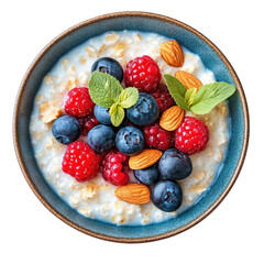 Wall Mural - Fresh Berry Yogurt Bowl with Nuts and Mint Garnish Delight, isolated on transparent background.