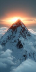 Wall Mural - Majestic snowcapped peak sunset cloudscape