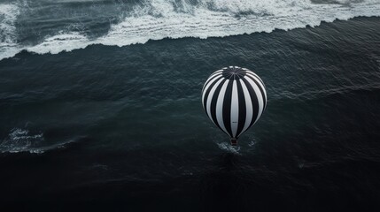 Canvas Print - Coastal hot air balloon flight, ocean waves background; travel imagery