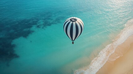 Canvas Print - Hot air balloon over turquoise ocean beach