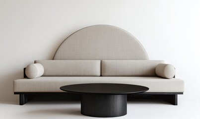 Poster - A white sofa and rattan wall pattern in a living room, highlighting home and decoration