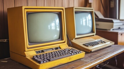 Retro computers office, vintage tech