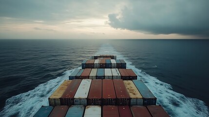 Cargo Ship Sailing Ocean Vast Waterscape