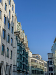 Wall Mural - Low angle view of a generic, modern office building on Montagne aux Herbes Potageres in Brussels, Belgium