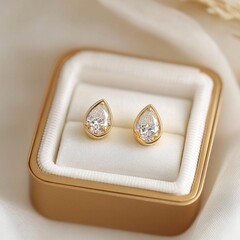 Wall Mural - Elegant pear-shaped diamond stud earrings in luxurious gold settings