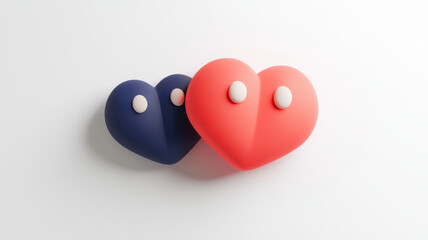 Two overlapping hearts in blue and red colors, symbolizing love and connection, with modern design