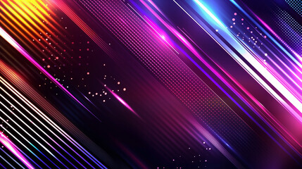 Poster - A Vibrant Vector Background for Event Design. Dynamic Gradient Lines in Pink, Purple, and Blue on a Dark Backdrop. Abstract, Futuristic, and Glowing Line Pattern with Copy Space. Modern Technology Vec