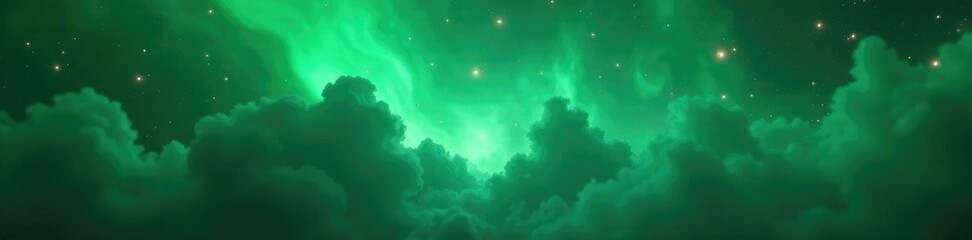 Wall Mural - emerald green nebula mist amidst swirling gas, astronomical objects, cloudy sky, nebulosity