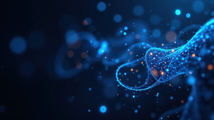 Cybersecurity digital graphic with blue light burst and network concept on dark background.