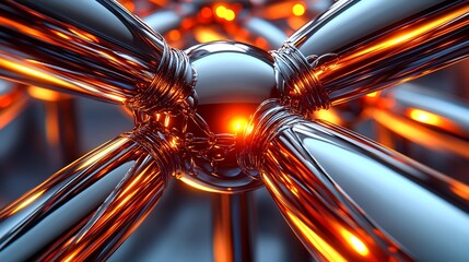 Wall Mural - Intricate Metallic Structure Glowing Bright Orange. AI Generated