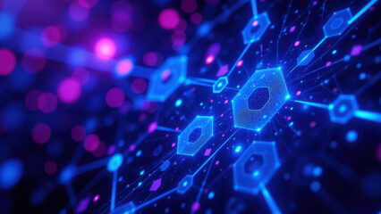 Wall Mural - Coding abstract digital network concept, blue futuristic technology symbolism with glowing nodes.