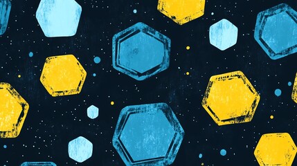 Wall Mural - Abstract Hexagon Pattern Vibrant Yellow Blue Texture. AI Generated