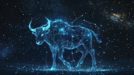 Canvas Print - Abstract bull in space; futuristic digital design