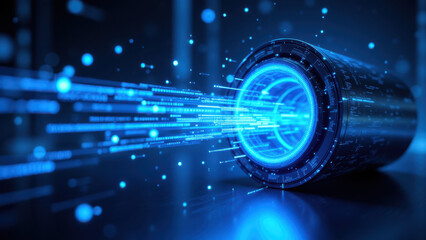Wall Mural - High-tech cyber security imagery with a blue digital theme and futuristic elements.