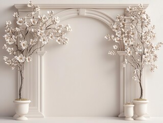 A luxury vault with intricate floral carvings and soft pastel gold accents