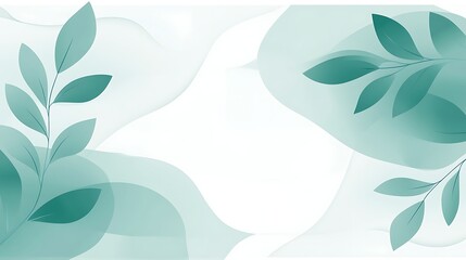 Wall Mural - Abstract Teal Leaves and Flowing White Background Design